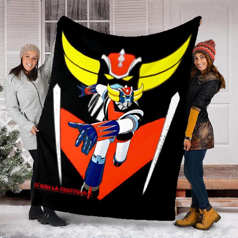1pc UFO Robot Grendizer8 Theme Blanket - Digital Print, Polyester, Cozy for All Seasons, Perfect for Outdoor, Camping, and Travel
