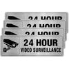 24 Hour Video Surveillance Sign Aluminum Silver 9 x 3 Inches Self-Adhesive Waterproof Metal Door Wall Sign for Business Restaurants 4 Pack