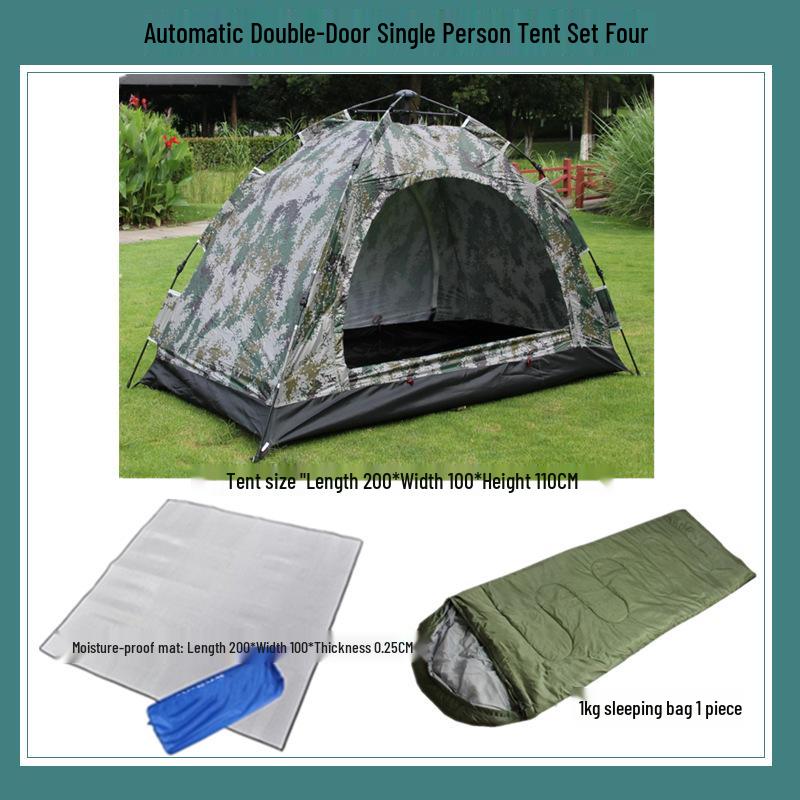 Camouflage 1-2 Person Windproof Pop-Up Camping Tent with Double Doors and Mesh