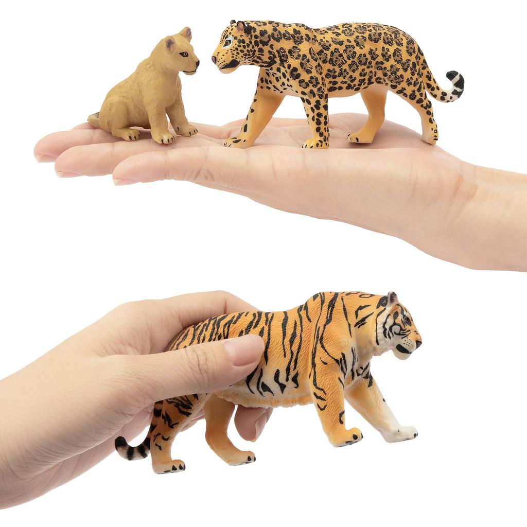 TOYMANY Набор из 8 фигурок диких животных, Семья диких животных со львом, тигром, ягуаром и детенышем гепарда, Реалистичные модели животных, Популярные игрушки-животные,