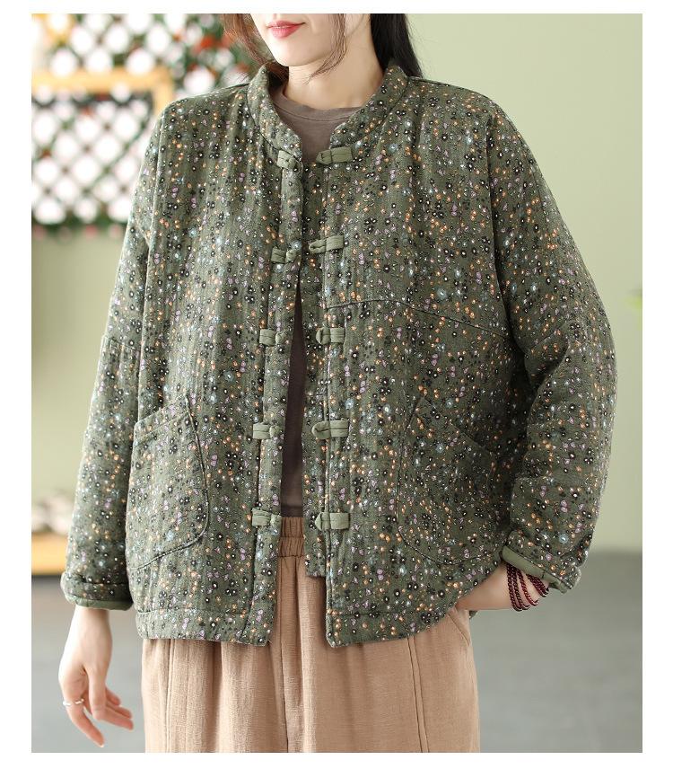 Women Cotton Quilted Coats Women Autumn Winter Vintage Style Floral Print Female Thick Padded Jackets M078
