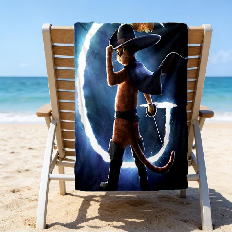 Ultra-Soft Beach Towel with Puss In Boots Theme,Ideal for Pool - Camping, Diving - Perfect Travel Essential, Vibrant Beach Towel.
