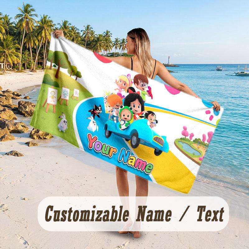 Personalized Beach Towel,Cleo & Cuquín Custom Printed Name Text, Super Absorbent Towel For Beach Vacation