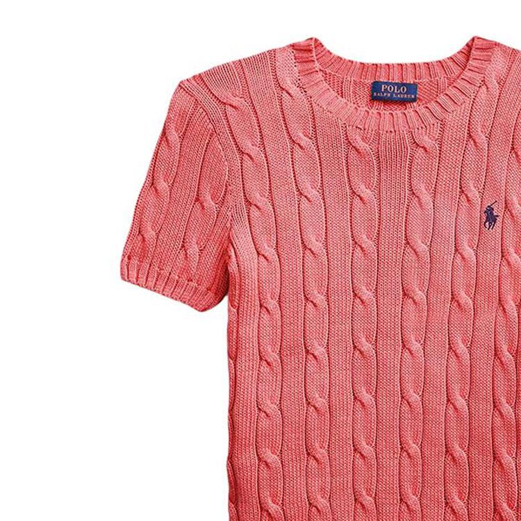 Polo Ralph Lauren однотонный ребристый трикотажный свитер с круглым вырезом и короткими рукавами, женские топы, розовый 211910987-014