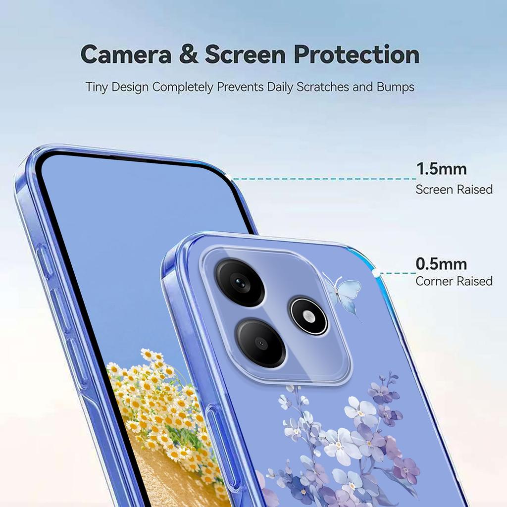Чехол для Redmi Note 14 4G 5G Цветок Растение Прозрачный Чехол на для Xiaomi Redmi Note 14 Pro Plus Бабочка Бампер Ударопрочный Жесткий Чехол