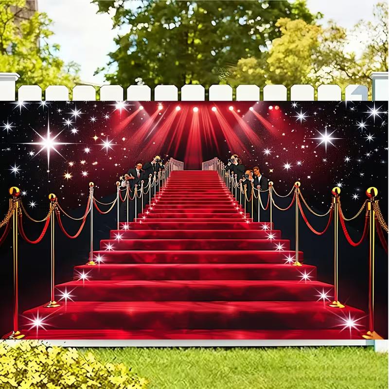 2D VIP Event Red Carpet Tapestry Glamour Stairs with Ropes & Stanchions Wall Art