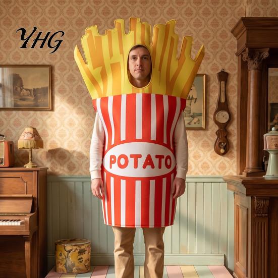 Adults Hot Dog Costume Fast Food Costume, Unisex Hamburger French Fries Realistic Sausage Cosplay Dress Up Outfit for Halloween Holiday Party