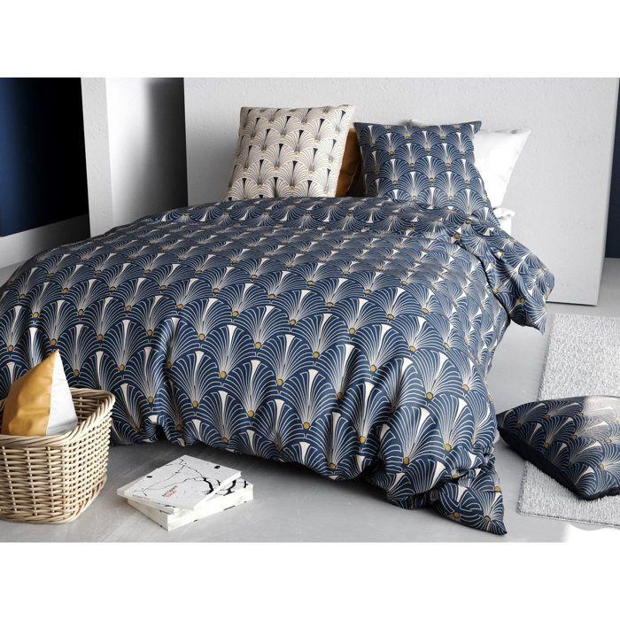 Housse couette + 2 taies 240 x 260 cm Plumes de paon