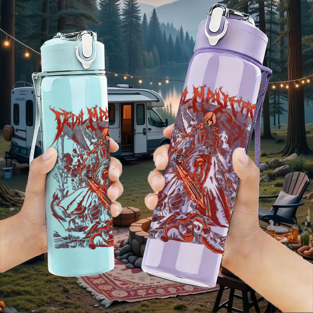 1PC Faint city map line sketch print 750ml colorful plastic sports water bottle leakproof pop up lid with straw for outdoor work home use