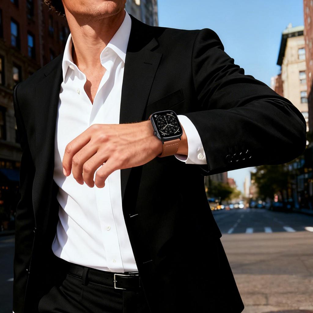 Кожаный ремешок для Apple Watch 44мм 45мм 40мм 41мм 42мм 46мм Натуральный Браслет Correa iWatch Серия 11 10 9 6 SE 7 8 ultra 3 Ремешок