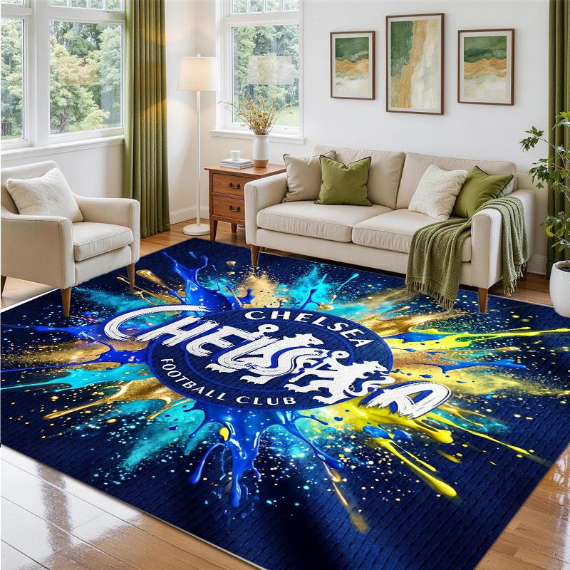 Chelsea FC Design Crystal Velvet Rug Soft Decorative Mat for Bedroom Entrance