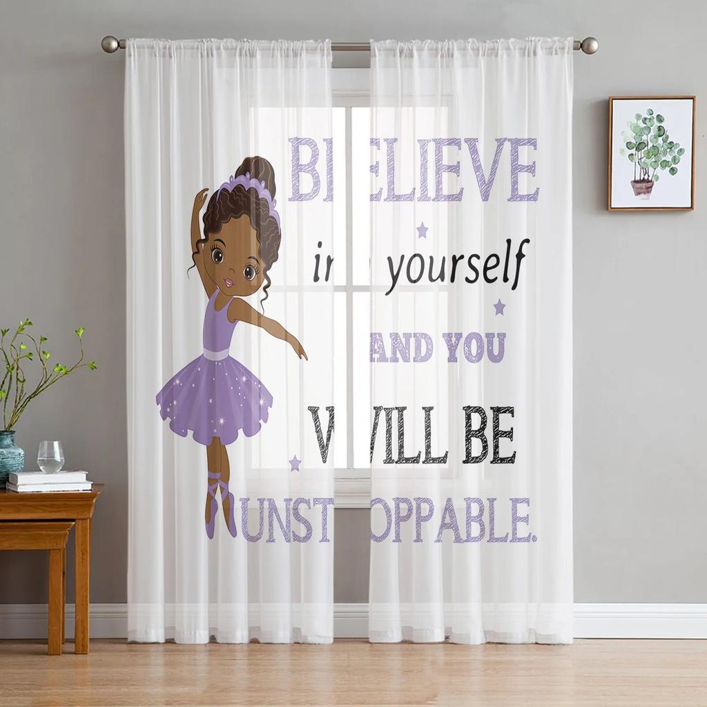 Балерина для девочек, прозрачные шторы с розовым цветком, оконные шторы для гостиной, спальни, жалюзи, детская комната, домашний декор