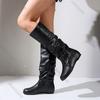 Large Size Flat Knee High Boots for Women Spring Autumn Casual Shoe Solid Color Round Toe Pleated Thigh High Knight Botas Female
