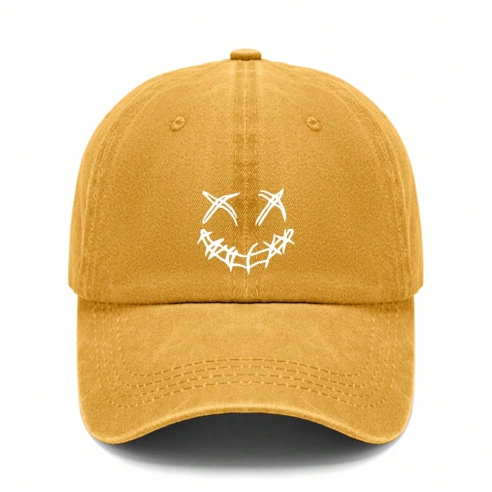 Streetwear Baseball Hat - Xoxo Smile Graphic Print Adjustable Cap Breathable Curved Brim Polyester Style Casual Daily Wear For Teens Adults