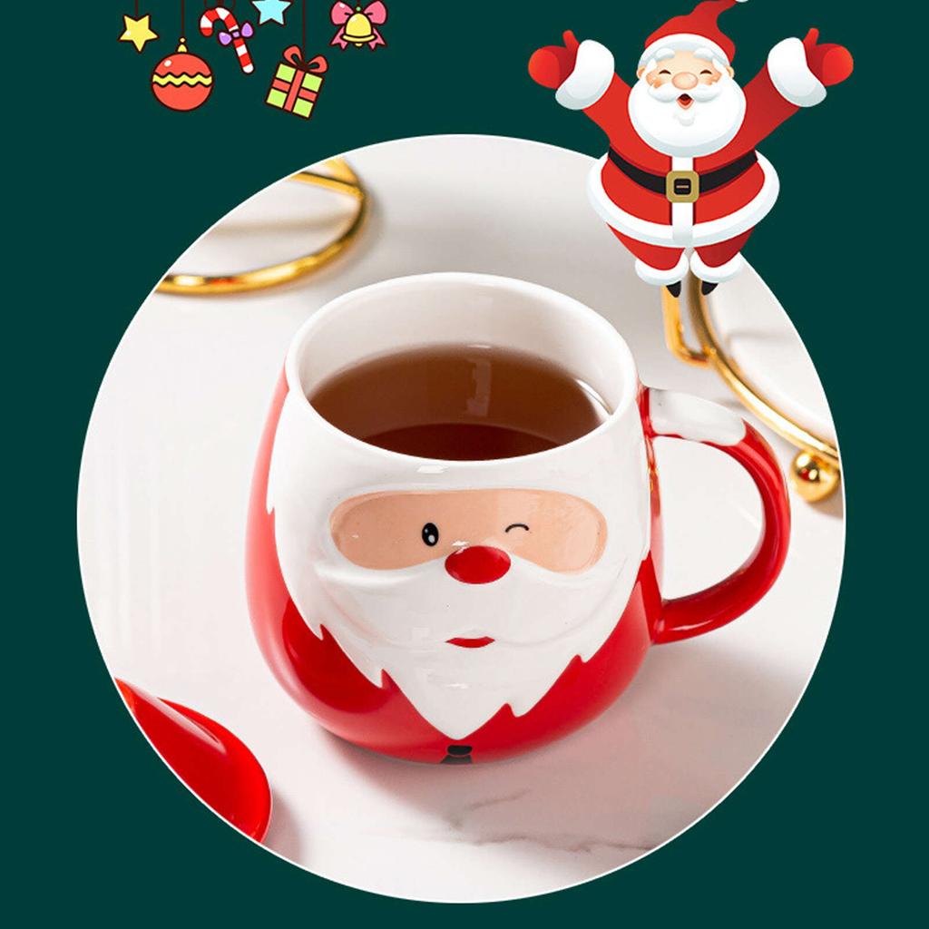 Рождественская чашка большой емкости, 450 мл, керамическая чашка для чая, молока, кофейная кружка с крышкой, ложка для дома