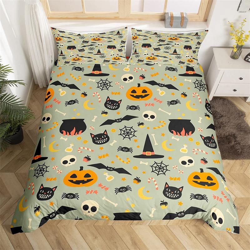 Halloween Duvet Cover Queen Boys Trick Or Treat Bedding Collection For Kids Teen Room Decor Microfiber Soft Sugar Skull Comforter Cover