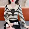 2024 Модный женский полосатый свитер с длинными рукавами — свободный крой для осени/зимы