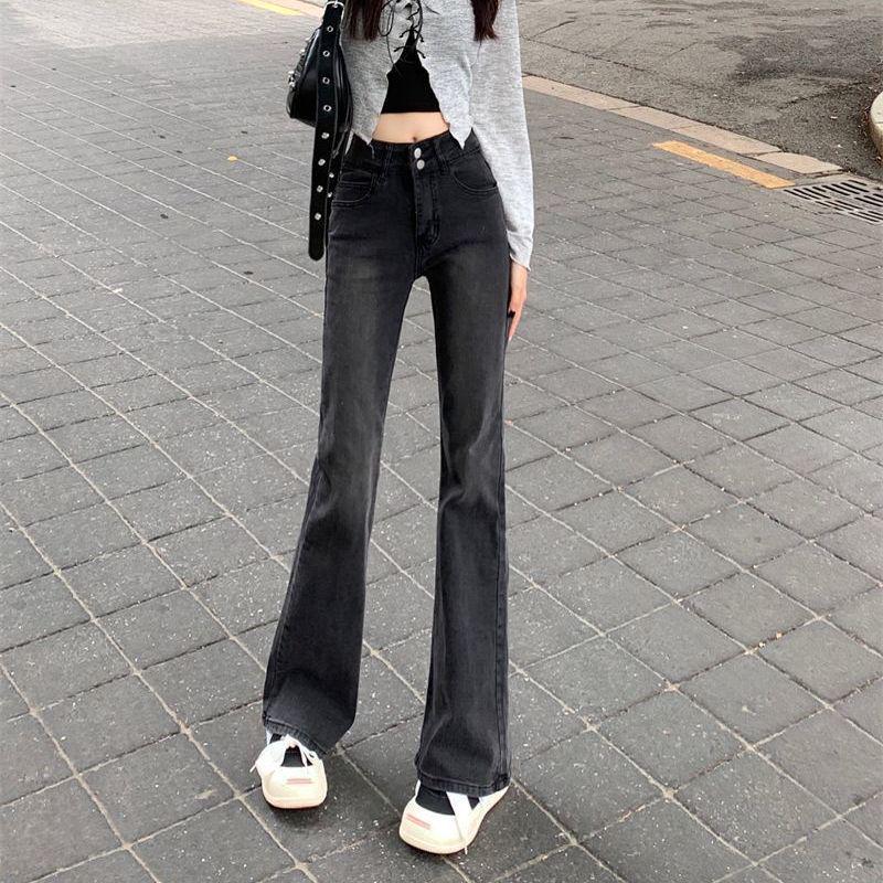 2023 Women's High Waist Black & Gray Flared Jeans with Free Shipping – Elastic Slim Fit for Autumn & Summer