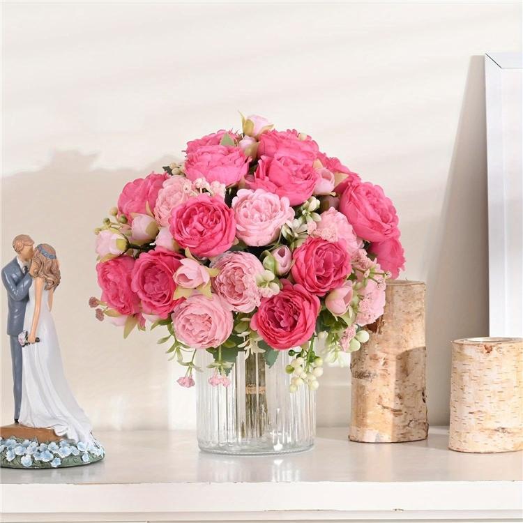 LUYI 4-Packs Artificial Polyester Peonies Natural Style Handmade Spring Bouquet Centerpiece Table Wedding Party Home Decoration