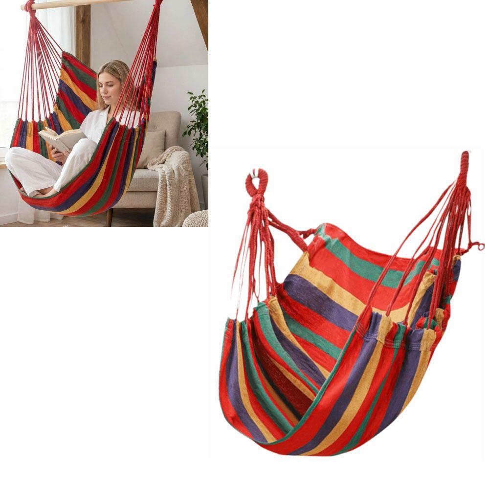 Colorful Stripe Hammock Chair Anti-Rollove Canvas Swing Durable Canvas Hanging Chair Indoor