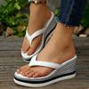 Fashion Plus Size Pu Leather Wedges Sandals Women Summer Thick Sole Non Slip Clip On Beach Slippers Comfort Chunky Platform Flip Flops