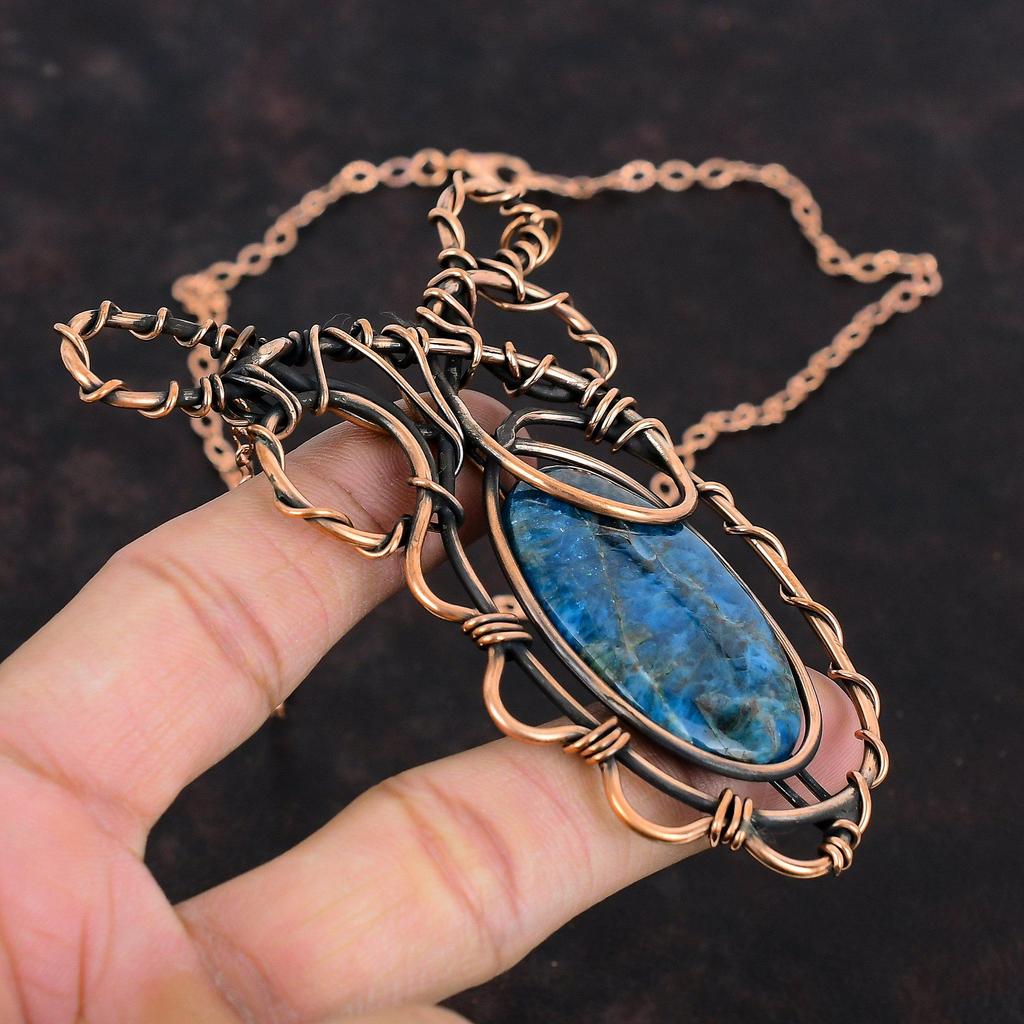 Neon Apatite Necklace Copper Wire Wrapped Jewelry Copper Necklace Adjustable Necklace Handmade Gemstone Jewelry Wire Wrap Necklace For Gifts