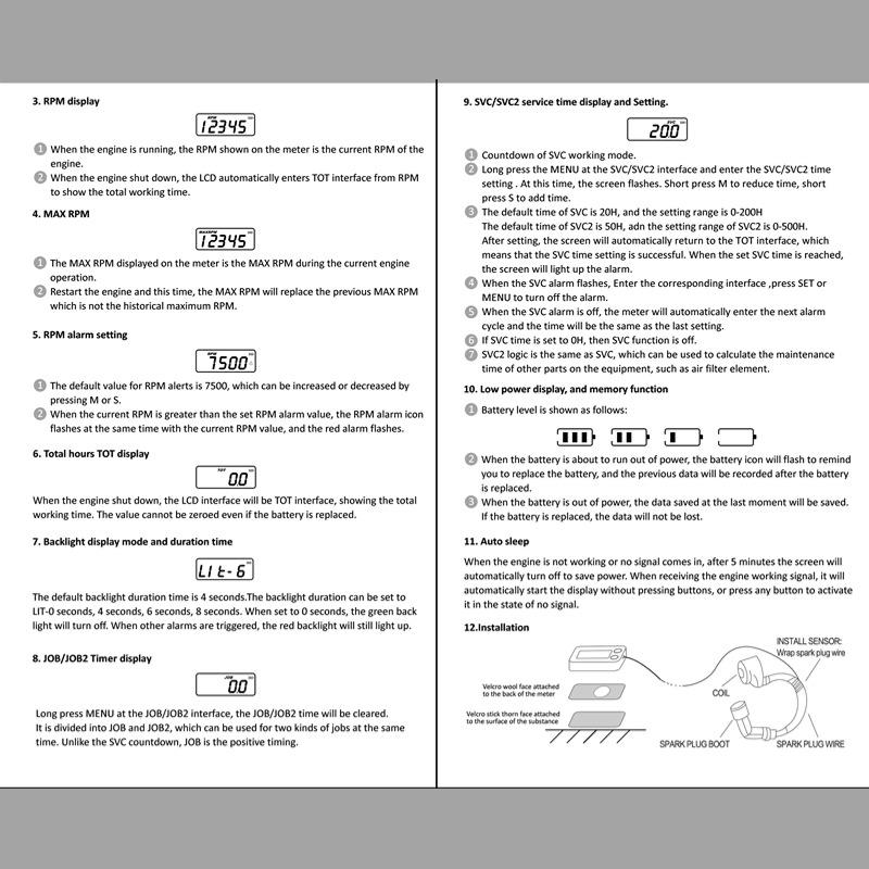 Цифровой тахометр двигателя, счетчик часов, тахометр, датчик оборотов двигателя, ЖК-дисплей, оповещение о техническом обслуживании автомобиля для автомобиля, мотоцикла, ход двигателя, мотор лодки, квадроцикла