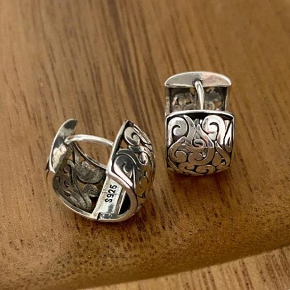 Минималистичные полые серьги-кольца 'Благоприятные облака' из настоящего серебра для женщин, винтажные, тонкие, китайского стиля, аксессуары