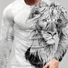 Men's Portrait Lion Print Long Sleeve Autumn T Shirt Pullover Comfortable Fit Street Casual Shirt Bottom Top Plus Size