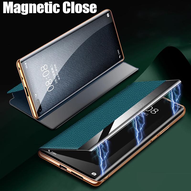 Магнитная застежка Чехол-книжка из натуральной кожи Для HUAWEI Mate 80 70 Pro Mate 60 50 40 Pro Plus Smart Wake Sleep Отображение ID звонящего
