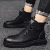 Модные ботинки Мужские Новые Трендовые Британский стиль Высокие Мужская обувь Повседневные Черные На мягкой подошве Рабочая одежда Кожаные ботинки Водонепроницаемые ботинки для мужчин
