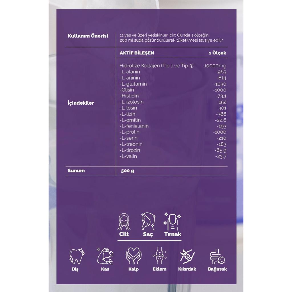 Collagen Powder 500g, 100%pure, Natural Double Hydrolyized Collagen Peptides (50 Portions)