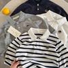 Kids' Striped Polo Shirt - Fall Trendy Bear Design for Boys & Girls
