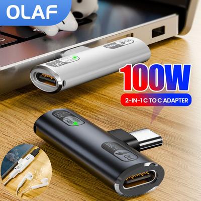 Адаптер для наушников 2 в 1 Type-C PD100W Быстрая зарядка Конвертер передачи данных для iPhone15 16 iPad Адаптер Type-C - Type-C для аудио