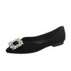 Fashion 2024 New Banquet Temperament Rhinestone French Flat Shoes Women's Summer Black Pointed Shallow Grandma Shoes Boat Shoes