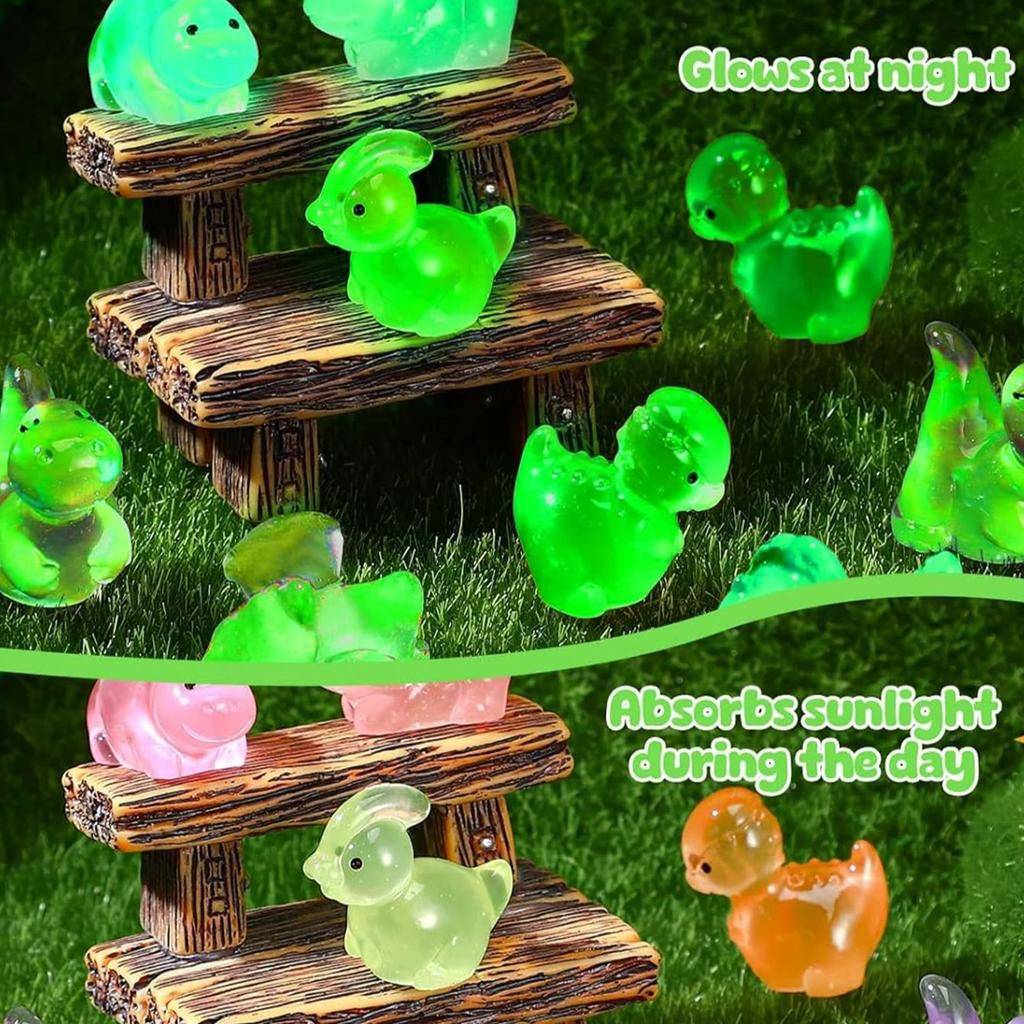 Non-Toxic 20Pcs Luminous Dinosaur Figurines Glow In Dark Mini Resin Animals For Fairy Garden Decor Gift