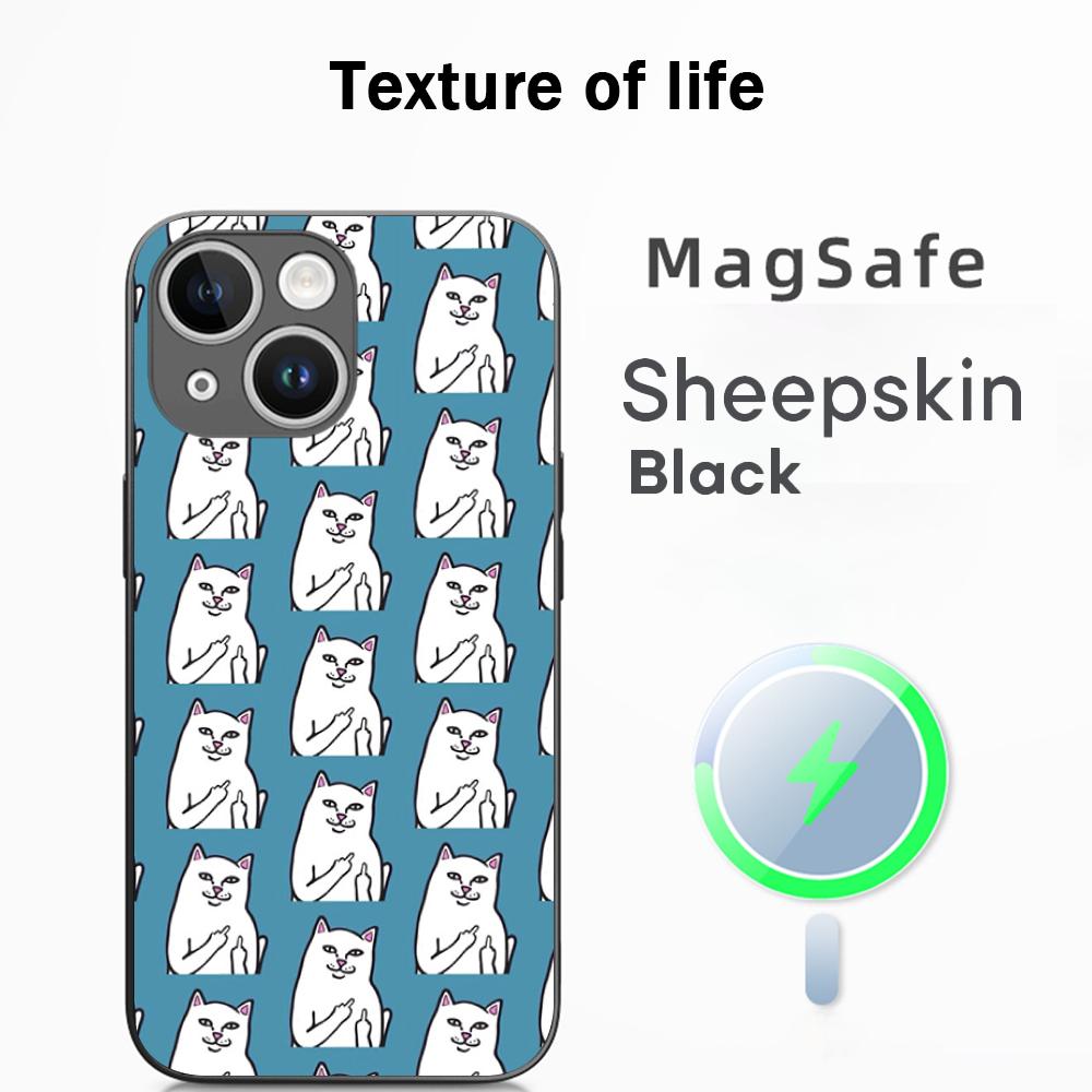 Модный хип-хоп коты со средним пальцем ins Чехол для телефона For iPhone 16 15 14 13 12 11 Plus Pro Max Высококачественный Роскошный Magsafe Овечья кожа