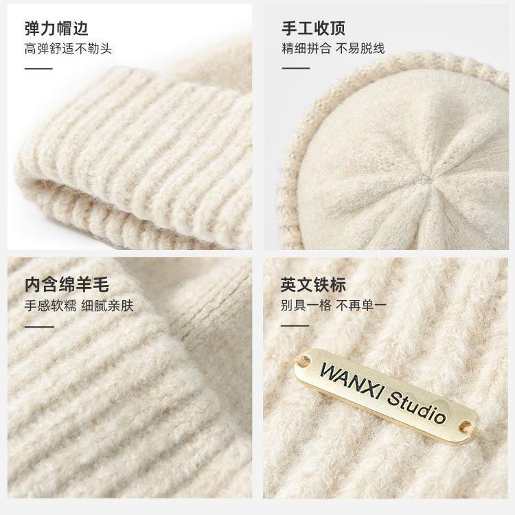 Knitted wool hat women's new winter thickened warm cold hat lazy windproof ear protection stack hat