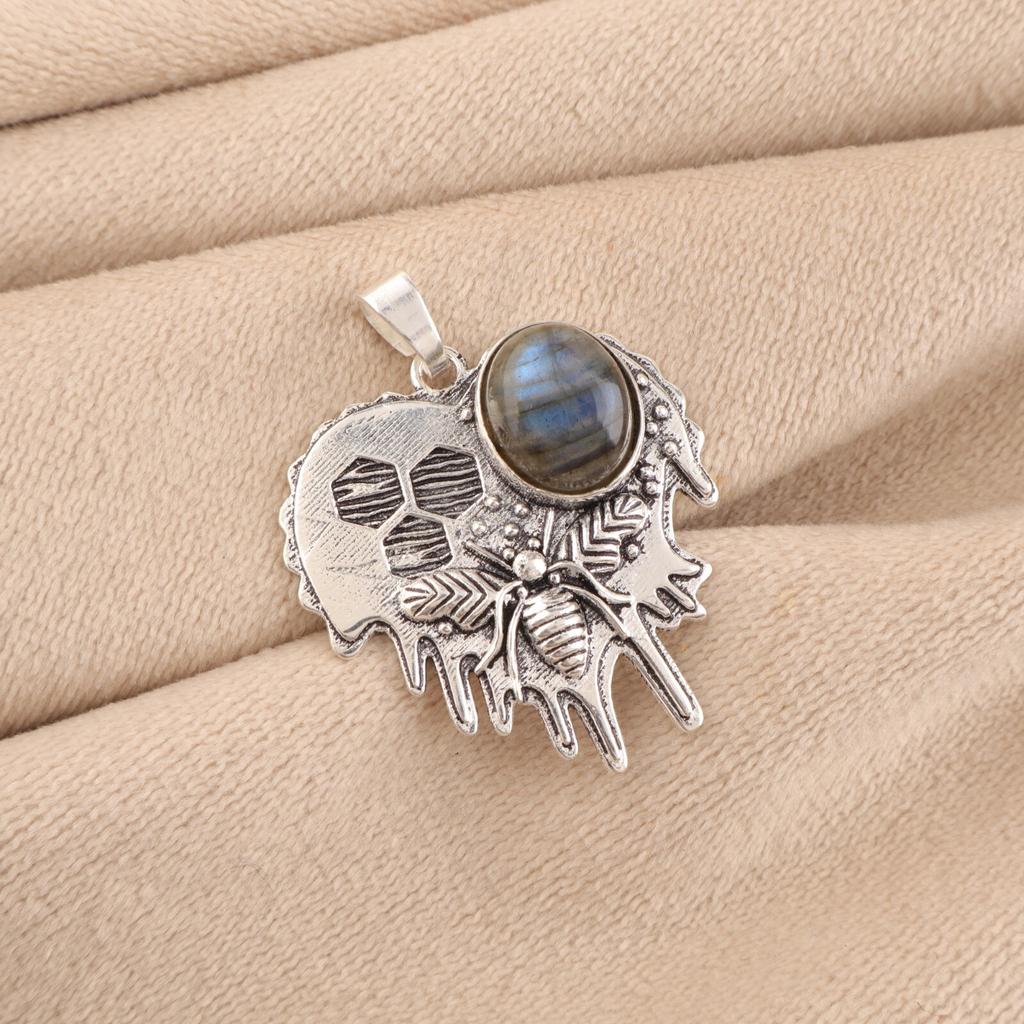 Natural Labradorite Gemstone 925 Sterling Silver Handmade Jewelry Pendant 1.49" CP-28-29