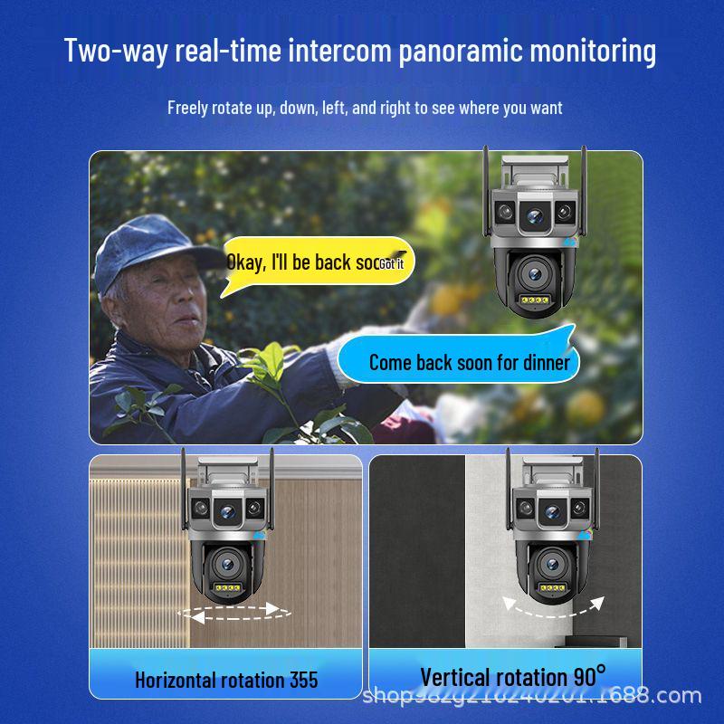 V380 Уличная беспроводная камера видеонаблюдения 4G с двумя объективами и тремя экранами