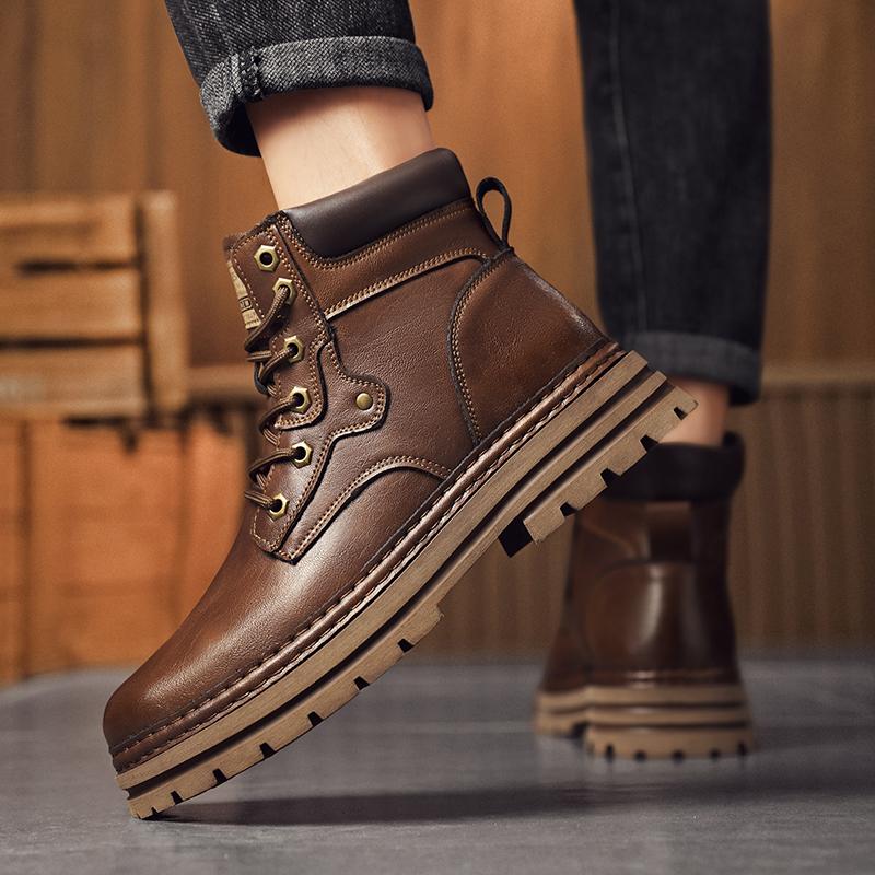 Модные мужские уличные мотоциклетные ботинки с круглым носком, теплые плюшевые меховые зимние ботинки для мужчин, натуральная кожа, базовые ботинки, удобная обувь для отдыха на природе
