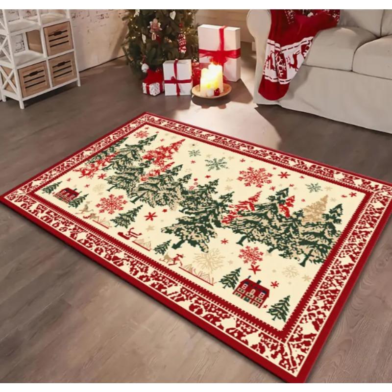 1pc Christmas Tree Area Rug with Christmas Tree Patterned Christmas Floor Mats Large Size Mats for Terrace Home Decoration Rugs