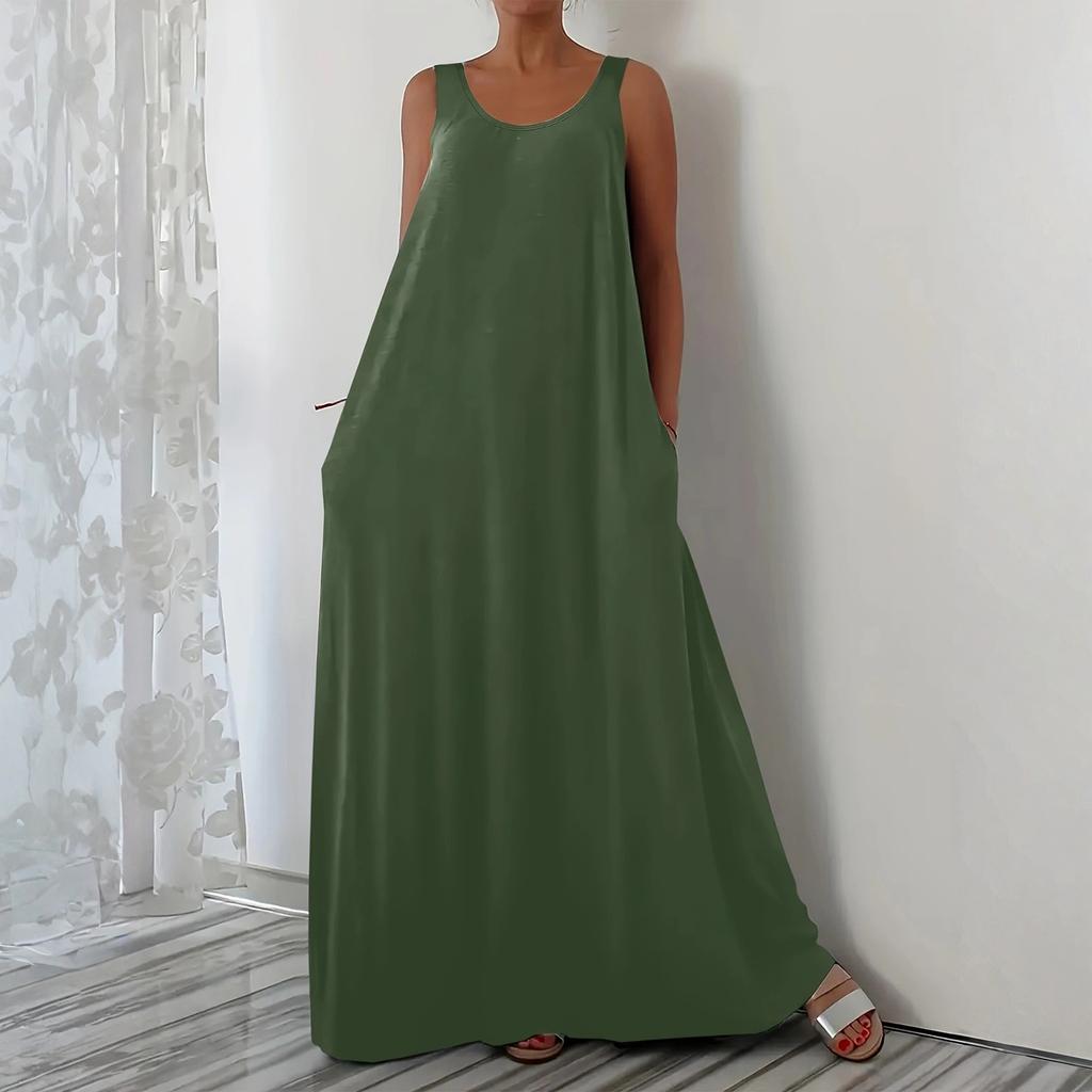 Женское модное однотонное платье с V-образным вырезом, без рукавов, повседневное, свободного кроя, пуловер, длинное