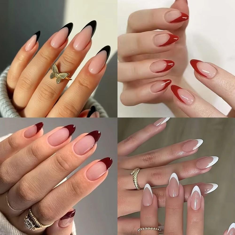 144 Pieces Pack 6 Colors Set Fake Nails Full Cover French Tip Nails New False Nail Tips for Women