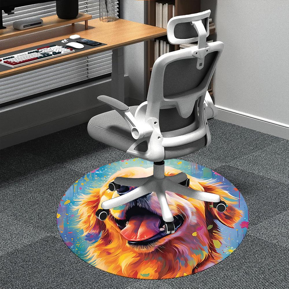 1PC Golden Retriever Artwork Office Round Area Rug,  Mat Suitable ForOffice, Under Office Chairs Bedroom Living Room Home Decor, Room Deco