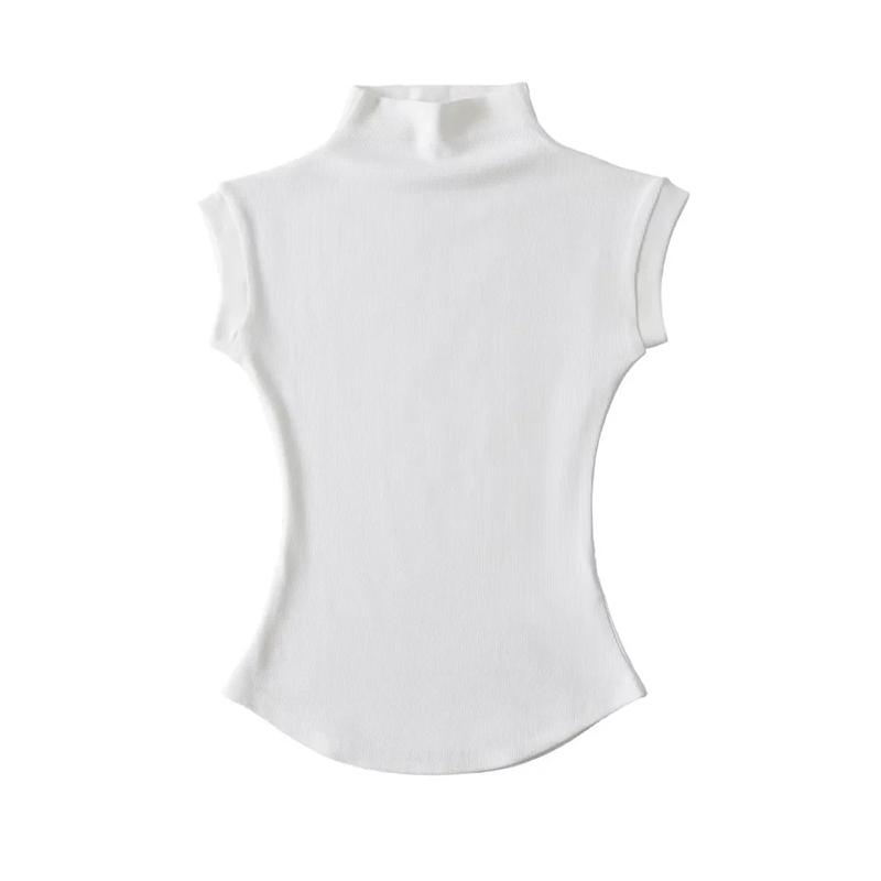 Womens HighNeck Sleeveless TShirt Sexy Summer Top Fashionable SlimFit Solid Color ShortSleeve Women Streetwear Basic TShirt