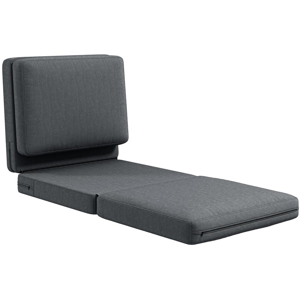 Foldable Floor Chair with Cushion, Convertible Padded Sofa, Living Room, Guest Room, Office, 75 x 268 x 18 cm, Dark Grey