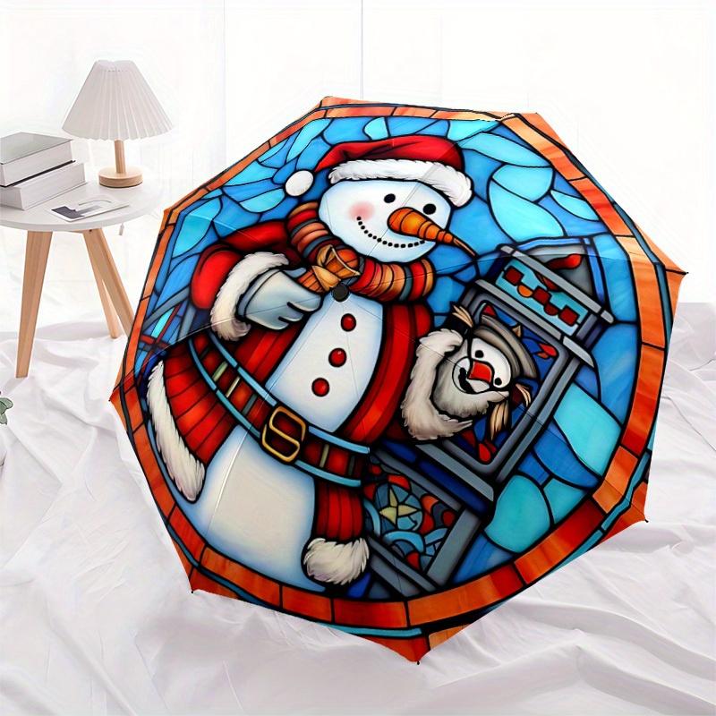 1pc Snowman Pattern Automatic Opening/Closing Folding Umbrella with 20 Ribs, Plastic Handle, Windproof Portable Sunshade Umbrella y250726060