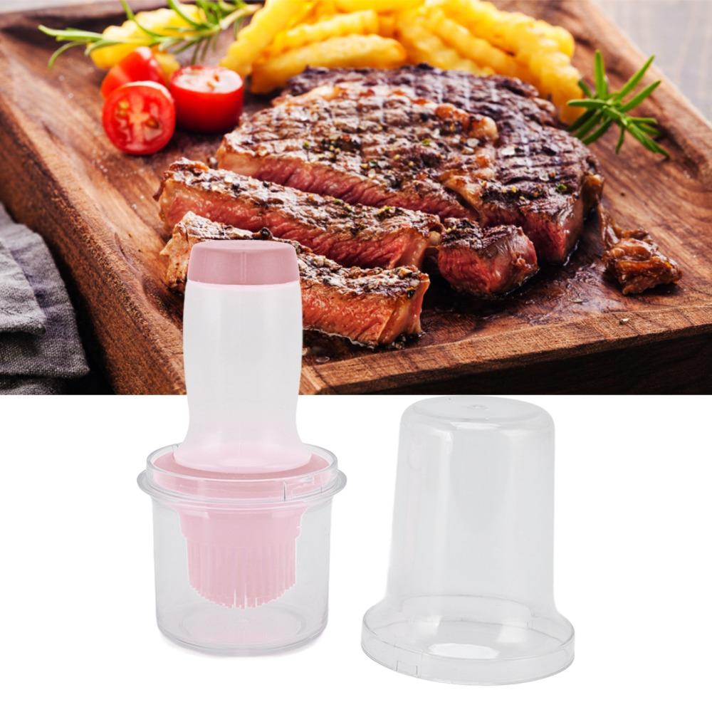Pink Oil Brush Bottle Silicone+Plastic Lid Clear Transparent Squeeze Silicone Oil Brush Cooking