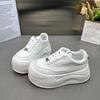 Soft Leather Thick-soled Heightening Casual Board Shoes 2025 Spring New Round Head Soft-soled Versatile Lace-up with Skirt Little White Shoes